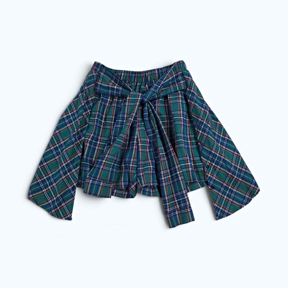 SHEIN Green Plaid Shirt Tie Waist Skort Shorts Asymmetric Tartan Size XL 12